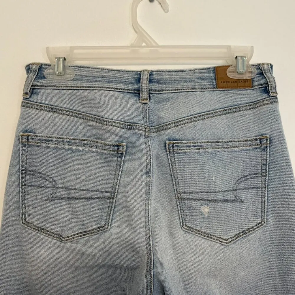 AMERICAN EAGLE AE Stretch Ripped Mom Jean Light Wash High Waisted Distressed 2 - Image 15