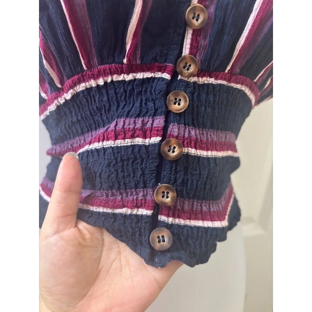 Abercrombie & Fitch Smocked Waist Dolman Top XS Striped V-neck cap sleeve - Image 4