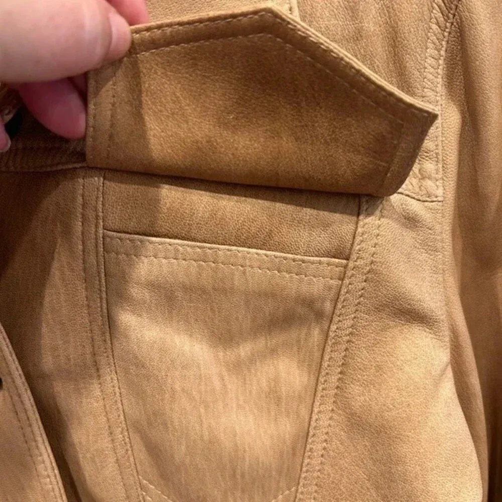 Bolsa Leather‎ Jacket Tan Nude Beige size Medium Brown - Image 6