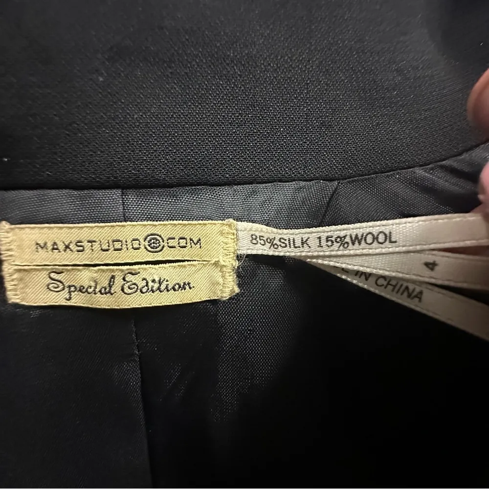 Max Studio Special Edition Silk Wool Slit Sleeve Black Blazer Jacket Womens 4 - Image 13