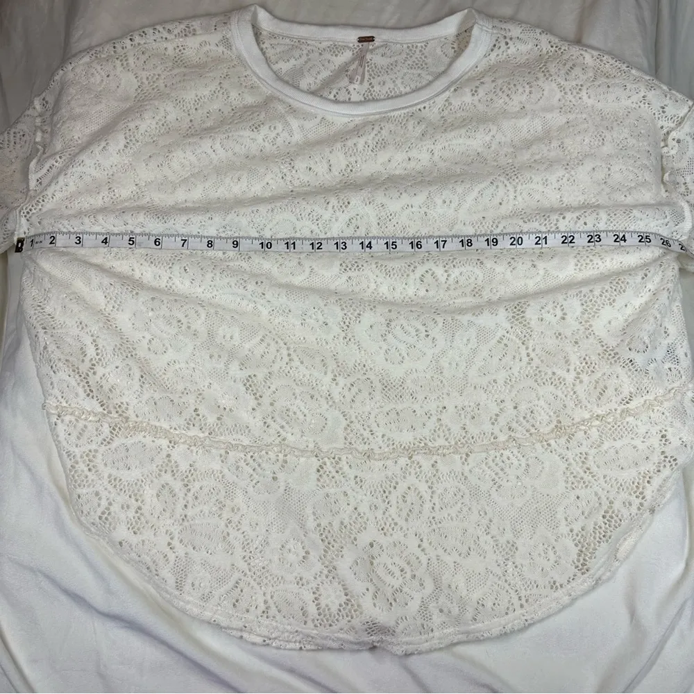 Free People Floral Soft Lace HiLo Oversize Sweater Top Boho Festival Ivory Small - Image 6