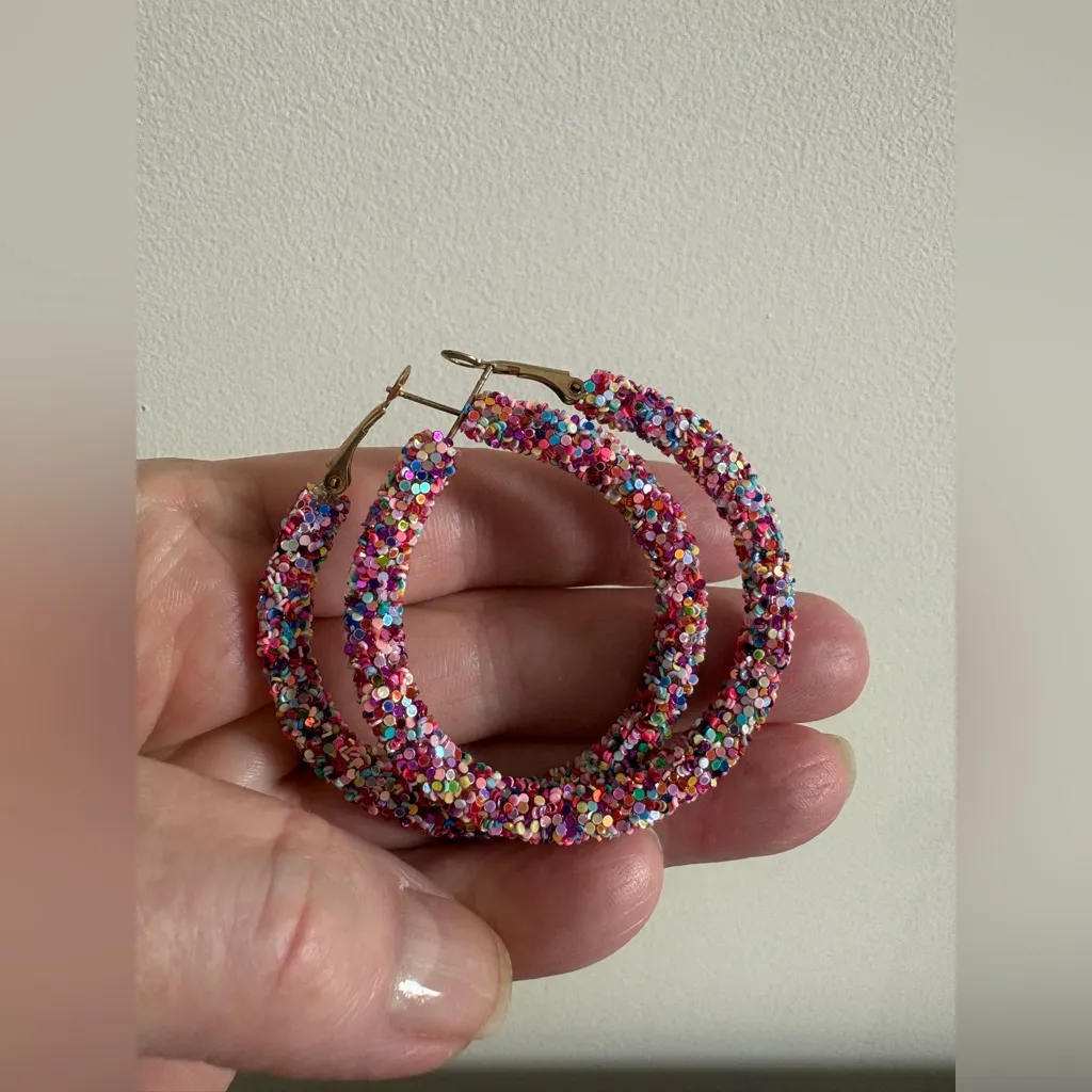 Confetti Glitter Hoops NWT 2” Pink - Image 2