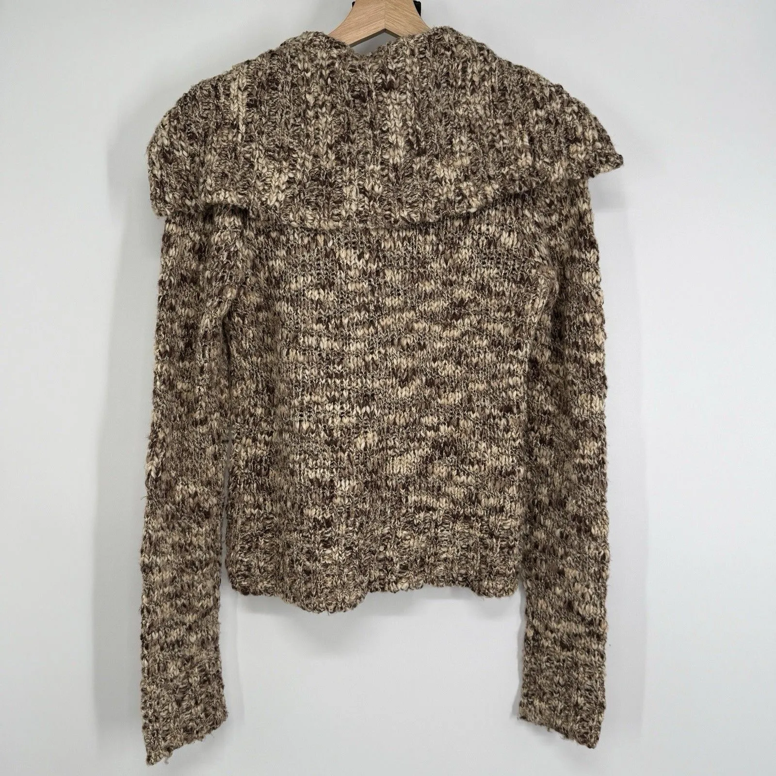 BKE Women's Wool Blend Knit Sweater Size L Brown Markled Shawl Collar Gilmore - Image 5