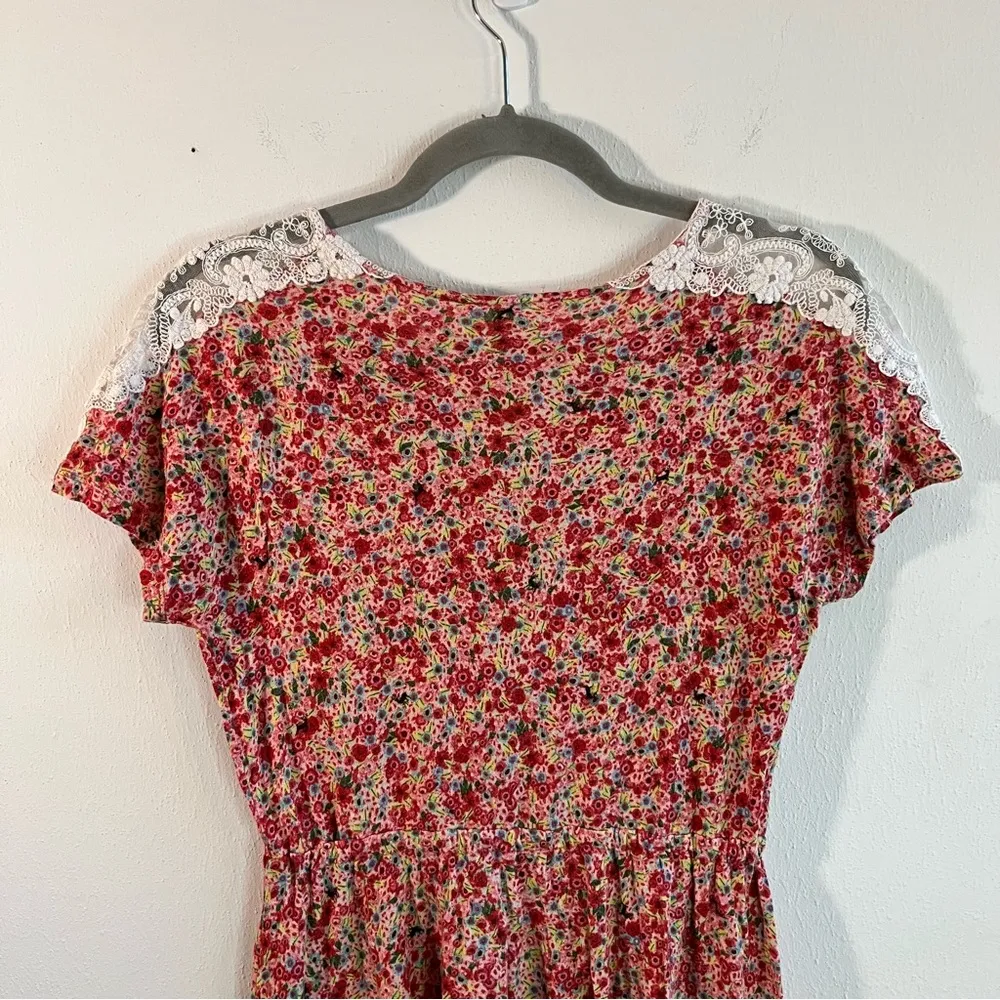 Farm Rio Top Ditsy Floral & Lace Babydoll Tie Waist Tee Sz P (S) GUC w/ Llamas! - Image 12