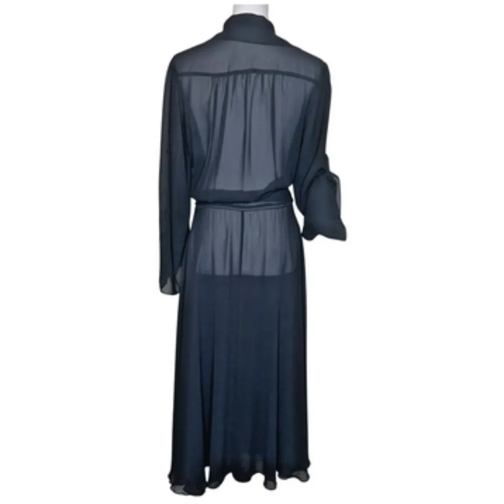 Vintage Dida International Sheer Black Maxi Shirt Dress Belted 13/14 - Image 4