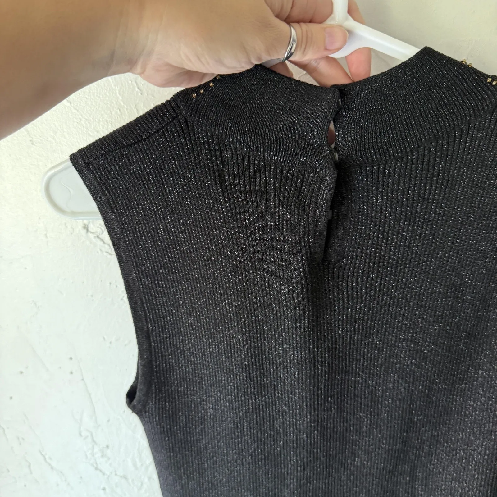 Bestow Wear Y2k Womens Small Beaded Knit Silk Blend Sleeveless Top Pullover Black - Image 11