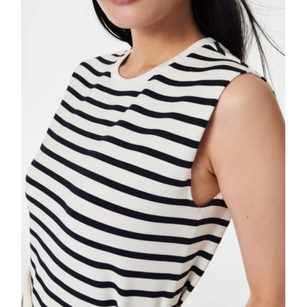 Spanx AirEssentials Sleeveless Tie Waist Tank Dress Porcelain Deep Night Stripe - Image 4