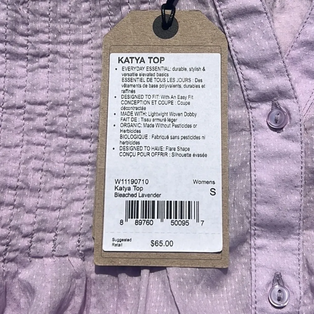 PRANA Organic Short Sleeve Katya Blouse NWT Bleached Lavender Size Small - Image 6