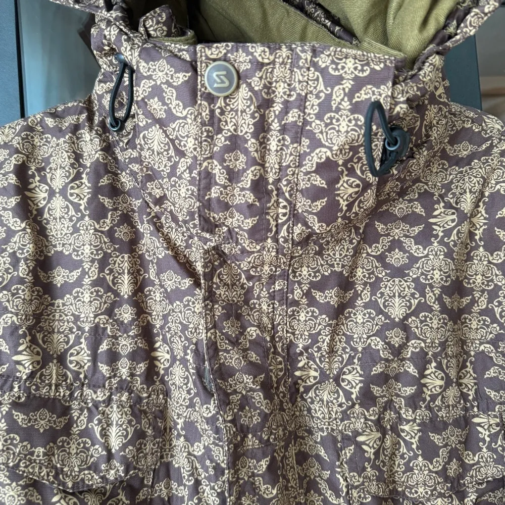 90s Vintage Sims Paisley print ski jacket puffer hooded pockets insulated snow Tan Size M - Image 5