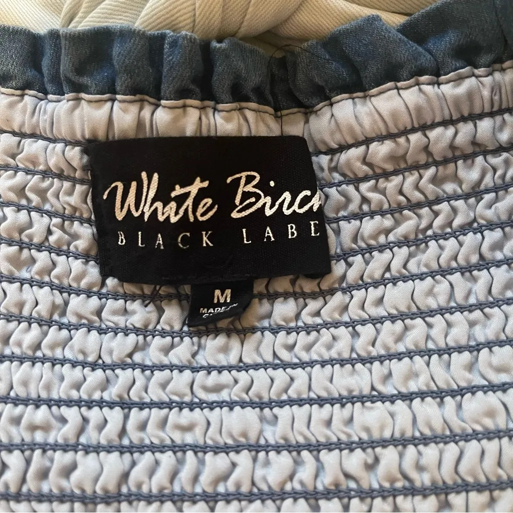 White Birch Blue and White Flutter Sleeve Smocked Blouse - Image 3