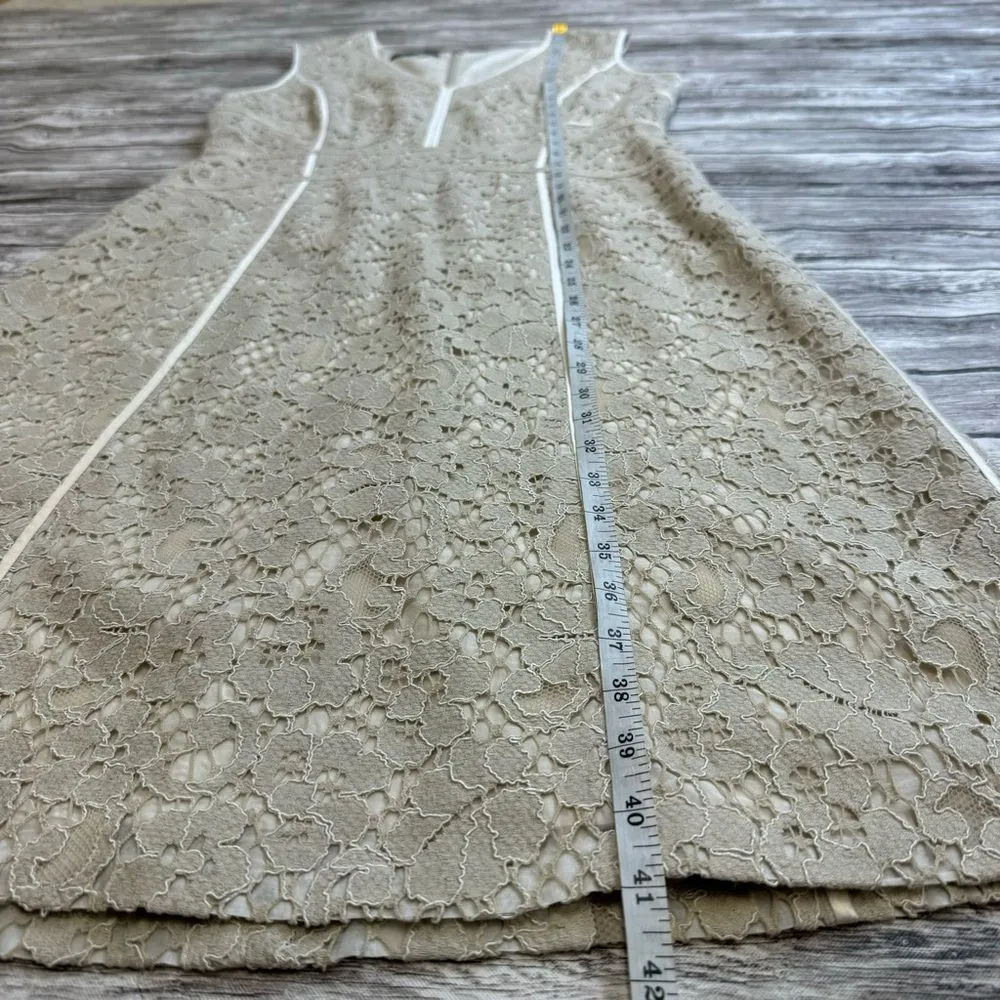 Lafayette 148 New York Women's Sleeveless V Neck Lace Overlay Dress 6 Bone Cream - Image 13