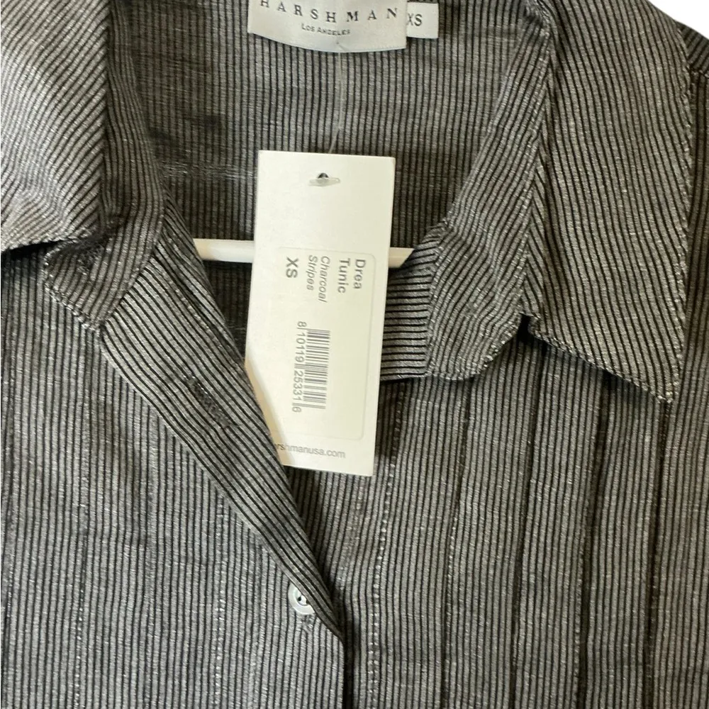 Gray Pleated Long Sleeve Button Down Shirt Size XS - Image 6