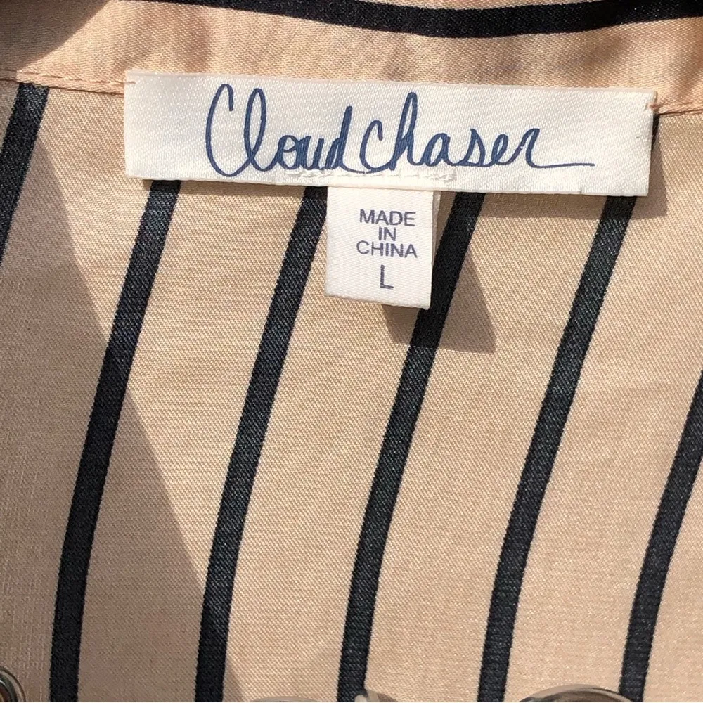 Cloud Chaser Striped Tie Front Top Beige Black L - Image 2