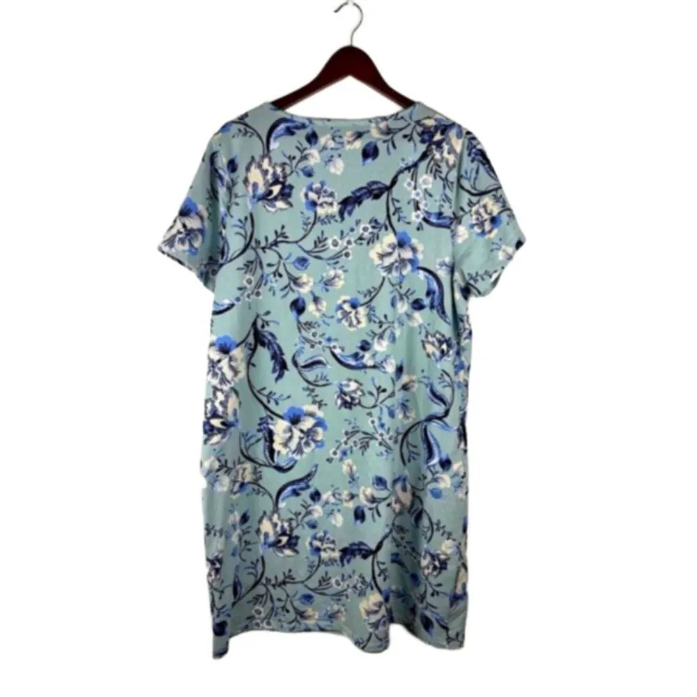 J Jason Wu Women's Blue Floral T-Shirt Dress Size Large Short Sleeve Relaxed Fit - Image 5