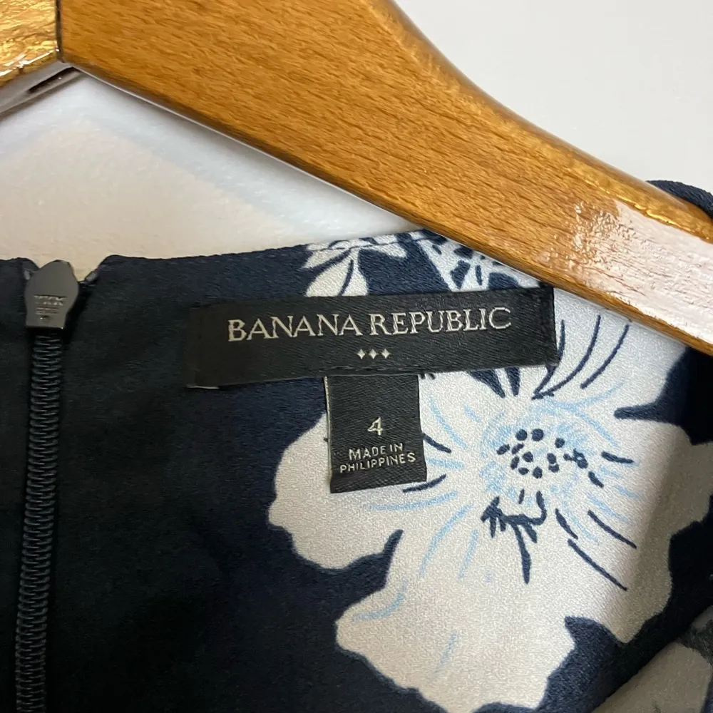 Banana Republic Navy Blue White Frills Ruffle Sleeves Floral Midi Dress - Image 6