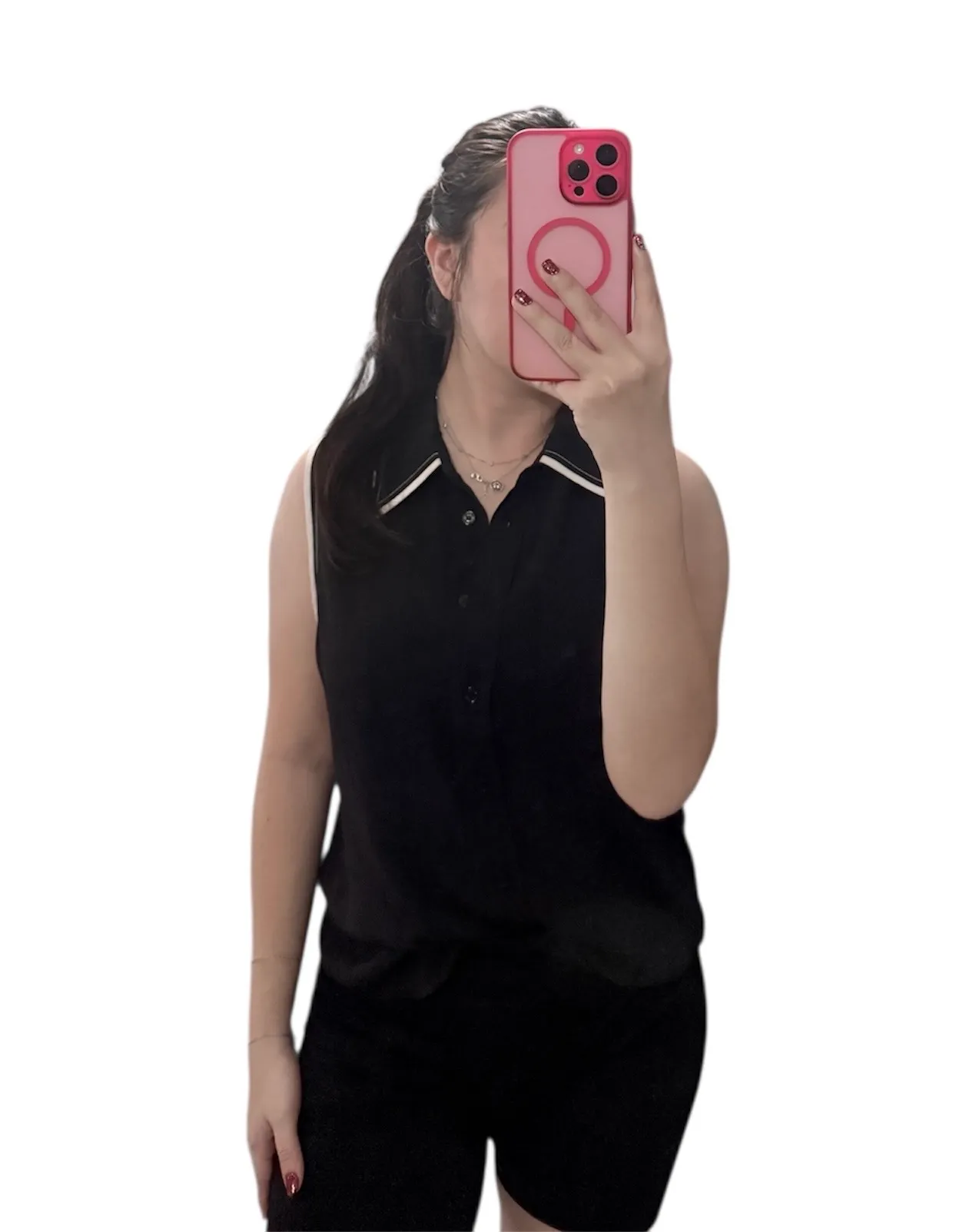 Vince Camuto Black Sheer Collared Sleeveless Tank Size Medium - Image 3