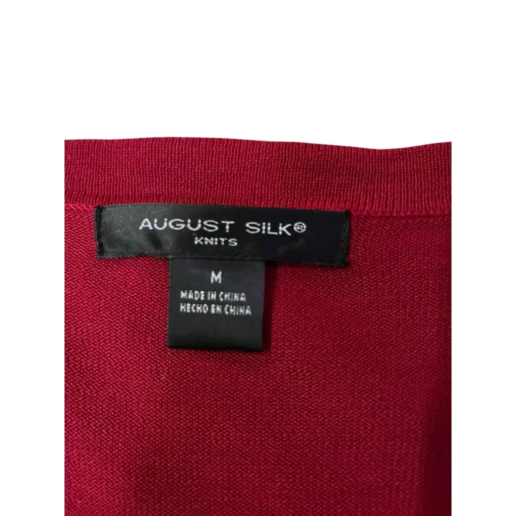 August Silk Red Silk Blend Peplum Sweater Womens M V-Neck Knit Top - Image 6