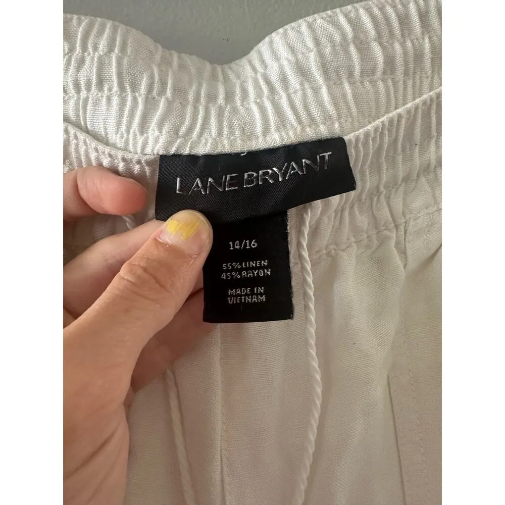 Lane Bryant Pants Women's 14/16 White Linen Drawstring Coastal Beachy Lagenlook - Image 2