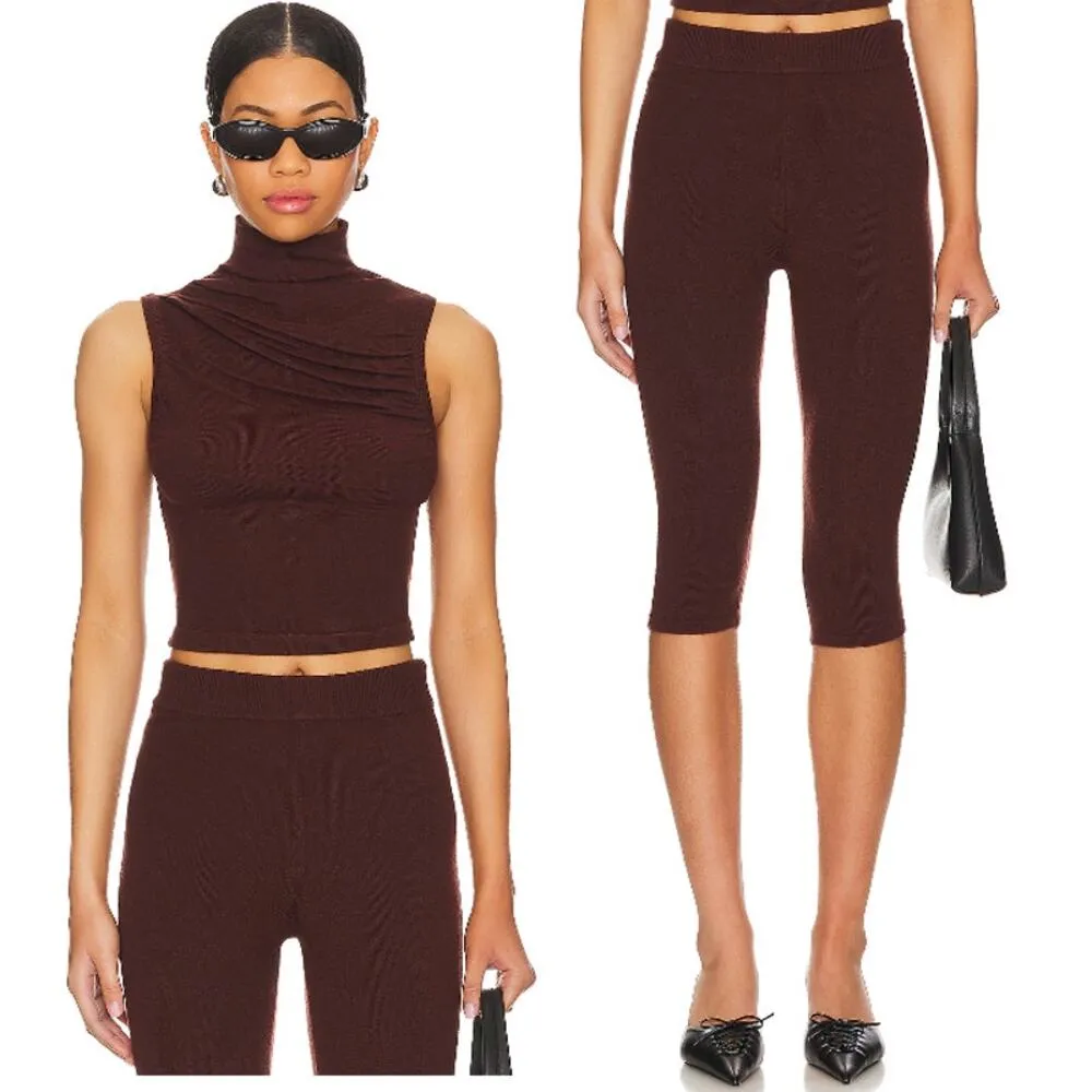 Majorelle Nanali  Mock Neck Crop Top & High Rise Crop Pants Set Brown Women's XS - Image 3