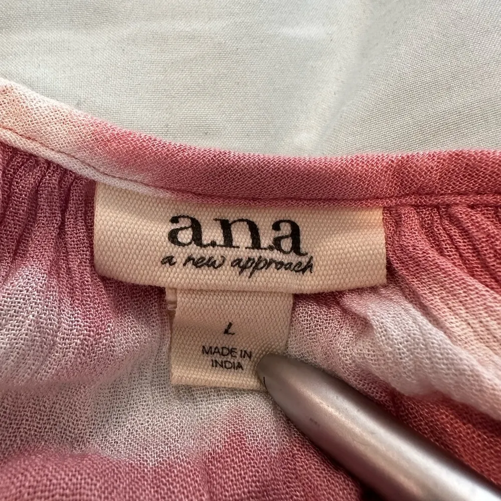 A.N.A. Women’s Lg  Pink & White Tie Dye Long Sleeve Flowy Relaxed Peasant Blouse - Image 6
