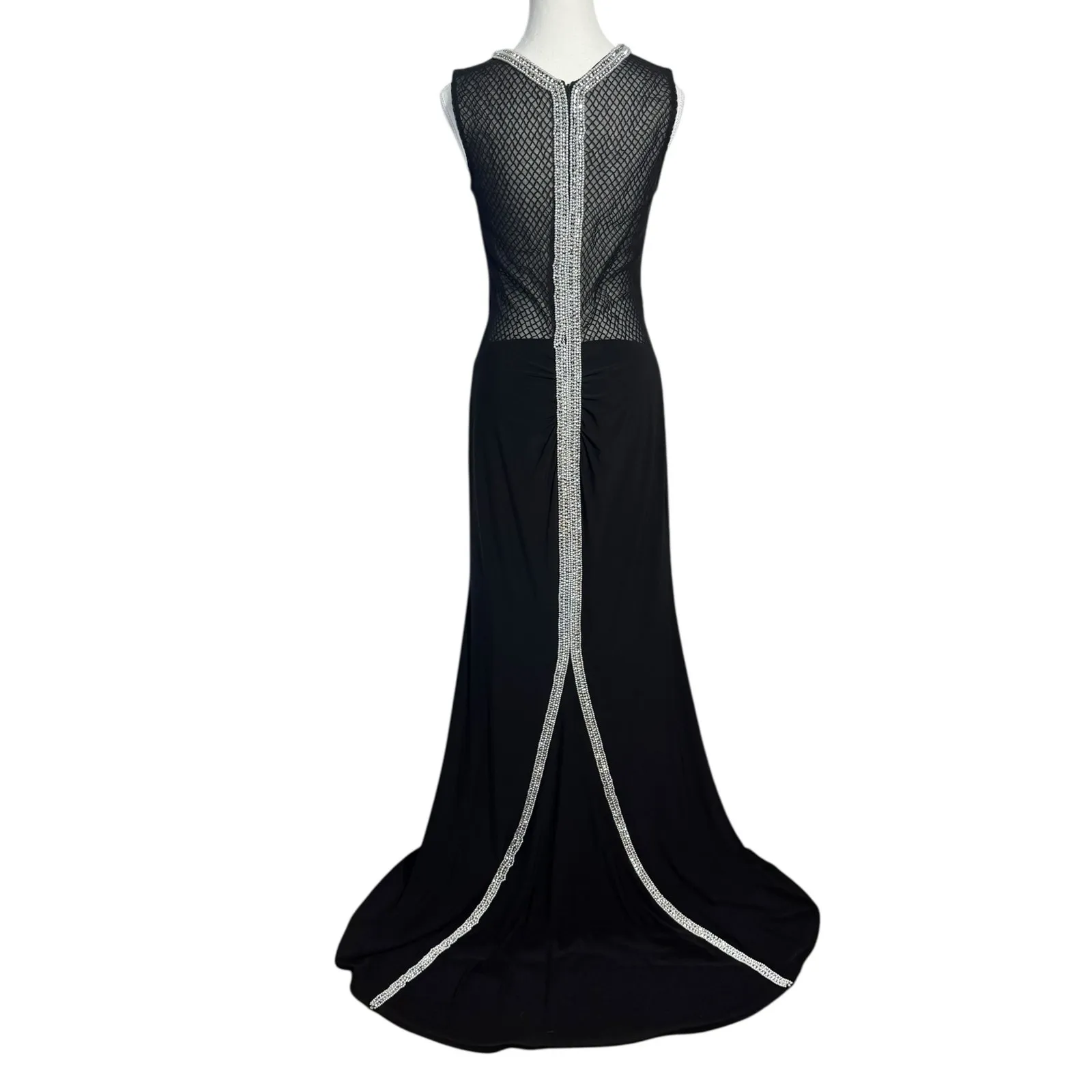 Sivalia Couture Formal Prom Gown Women Black Glam Bling Elegant Sheer Back Party Blue - Image 2