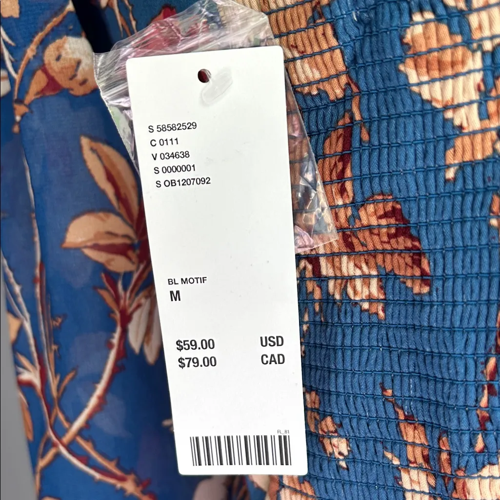 Urban Outfitters Topanga Blue Floral V Neck Long Sleeve Crop Top Size Medium - Image 6