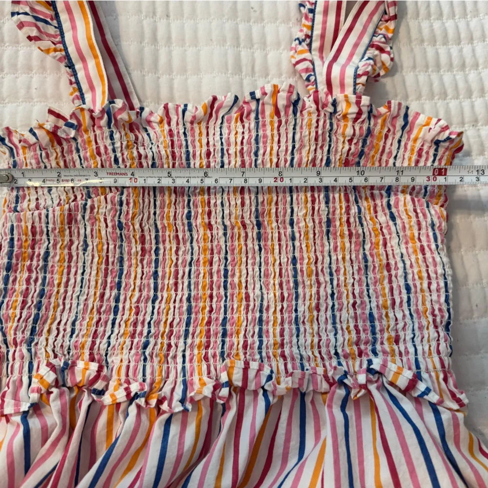 DRAPER JAMES Kimberly Multicolored Striped Ruffle Smocked Midi Dress Size Small - Image 7