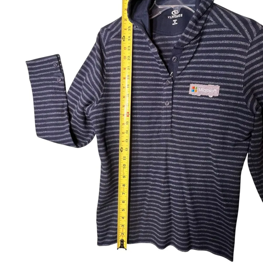 Microsoft Hoodie Womens Medium Pullover Vantage Button Lightweight Stripe Blue - Image 8