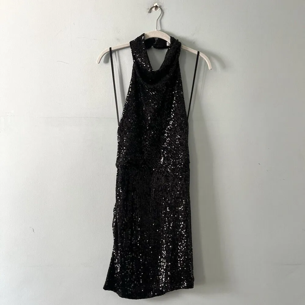 NWT Gianni Bini Jada Halter Neck Sleeveless Black Sequin Swing Mini Dress - Image 4