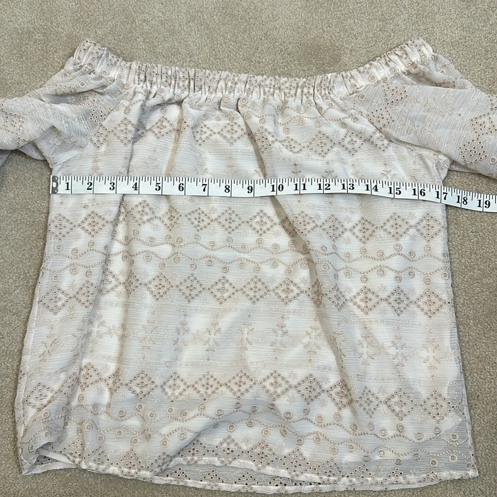 Express Embroidered Eyelet Off Shoulder Longsleeve Flowy Lined Women Top Medium - Image 6