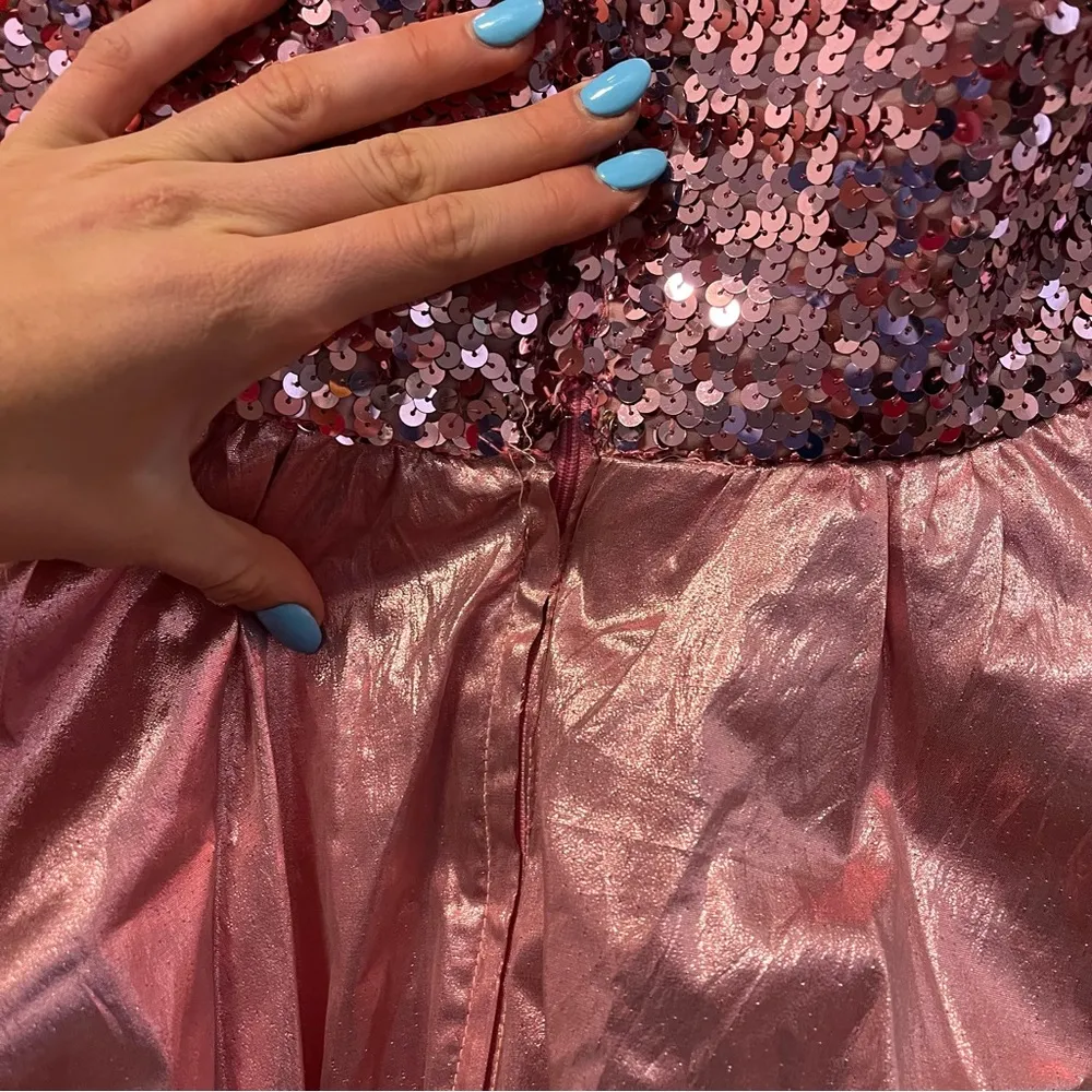 Pink Sequin Strapless Bow Dress Size 6 - Image 8