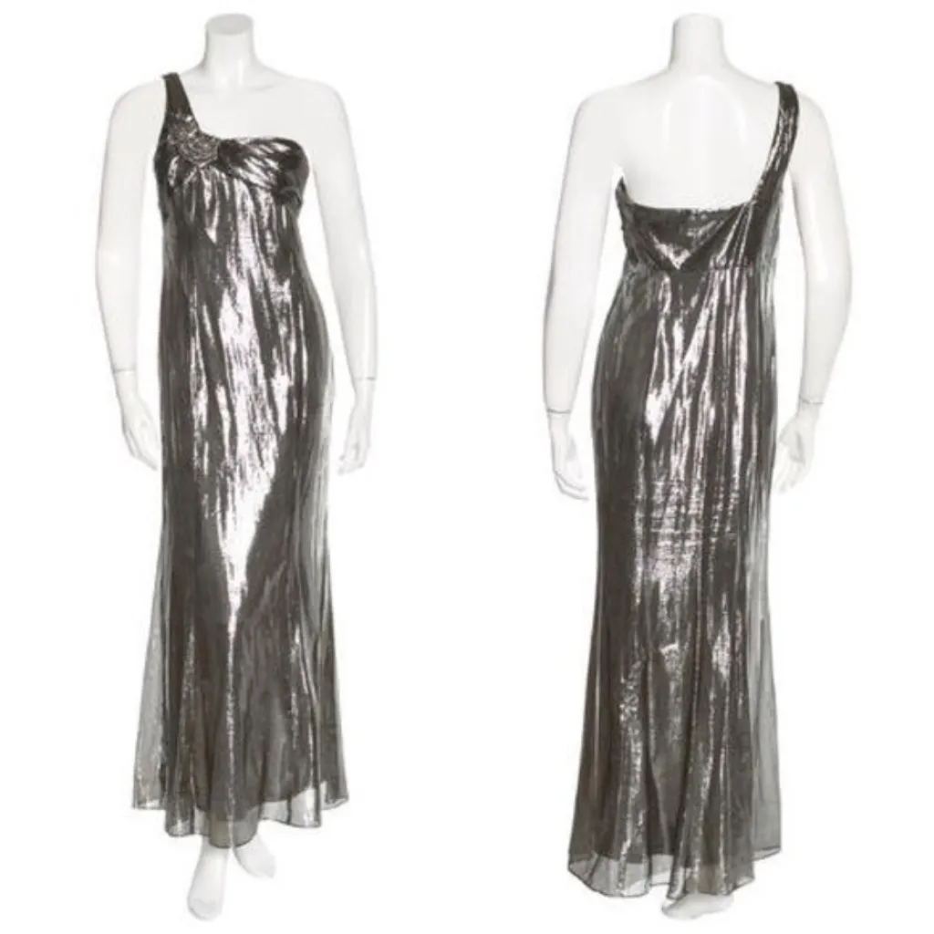 David Meister Metallic Embellished Silk Gown - Image 2