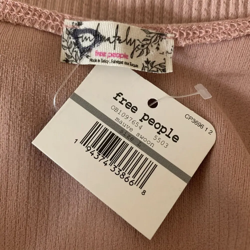 Free People Intimately Ribbed Bodysuit Pink Mauve Swoon First Call Sz Large Lace - Image 6