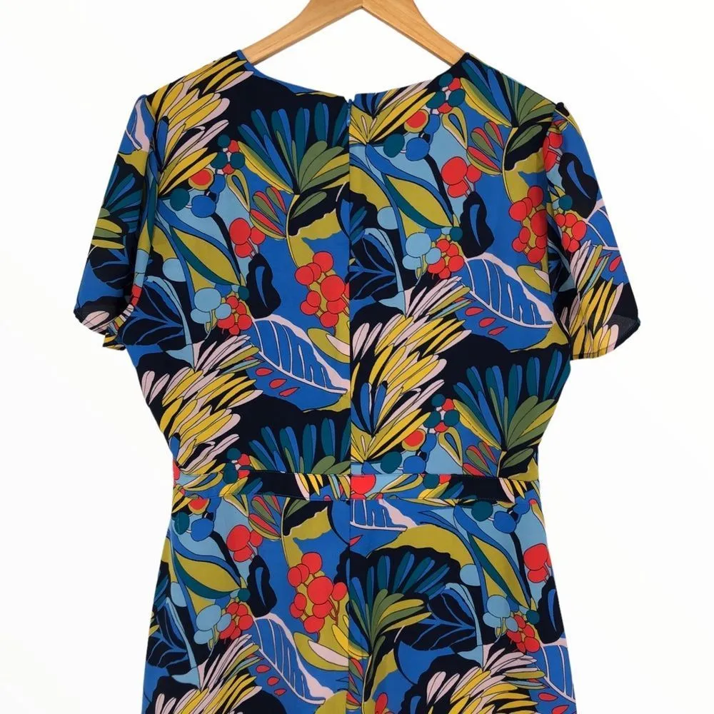 J. Crew Blue Floral Tropical Paradise Floral Short Sleeve Faux Wrap Dress sz 10 - Image 8