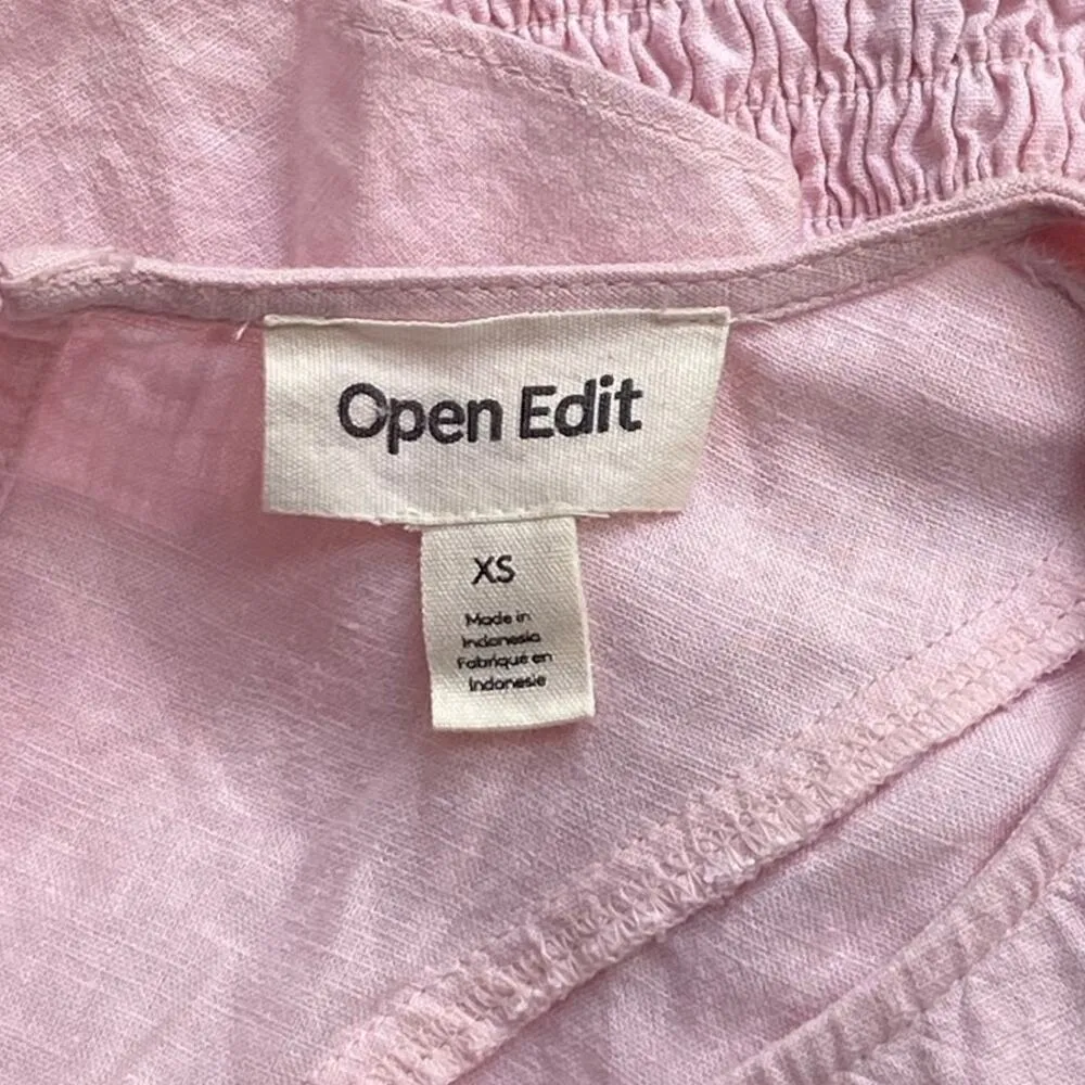 OPEN EDIT Pink Lotus Ruffle Linen Blend Keyhole Crop Top ~ Women's Size XS - Image 7