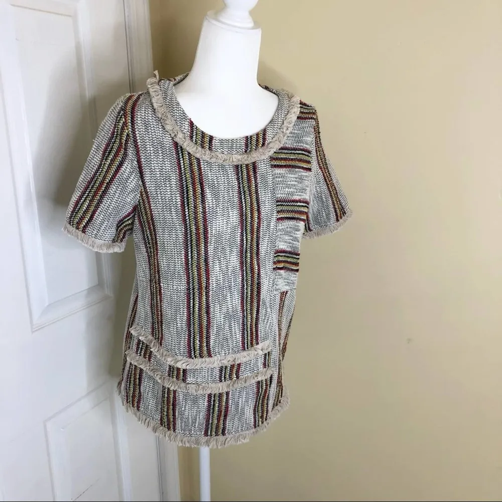 Anthropologie Anthro Current Air Thompson Tweed Fringe Top S - Image 4