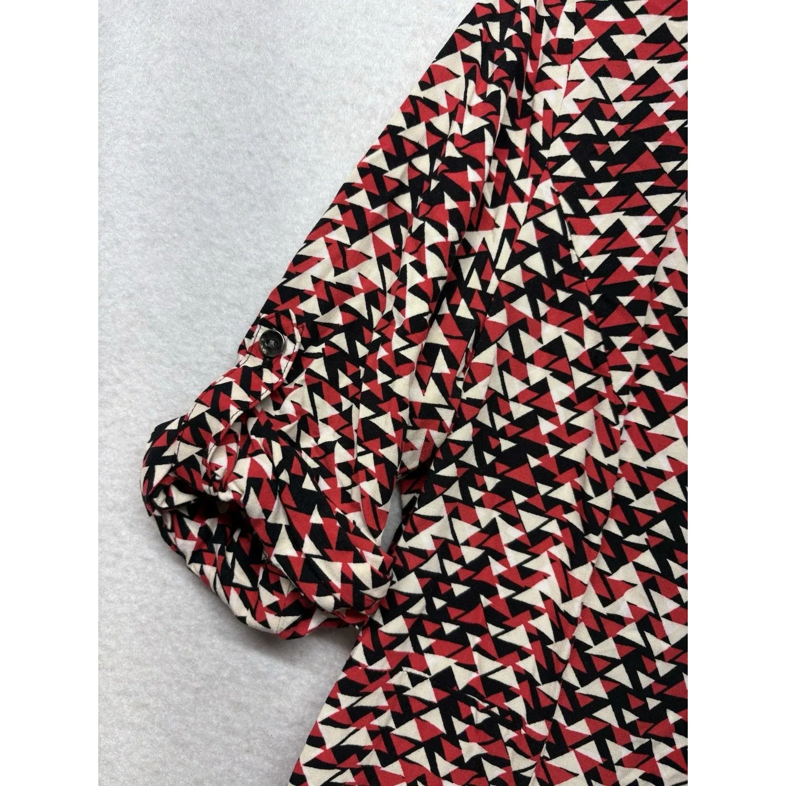 J Jill Shirt Dress 8 Petite Knee Length Red Black Button Up Roll Tab Career - Image 4