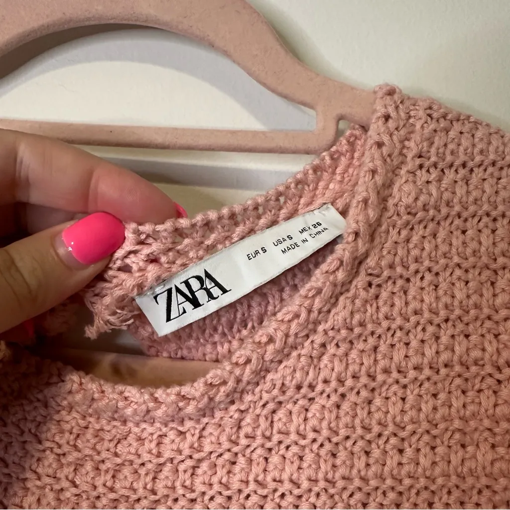 zara pink knit ruffle tank top size small - Image 2