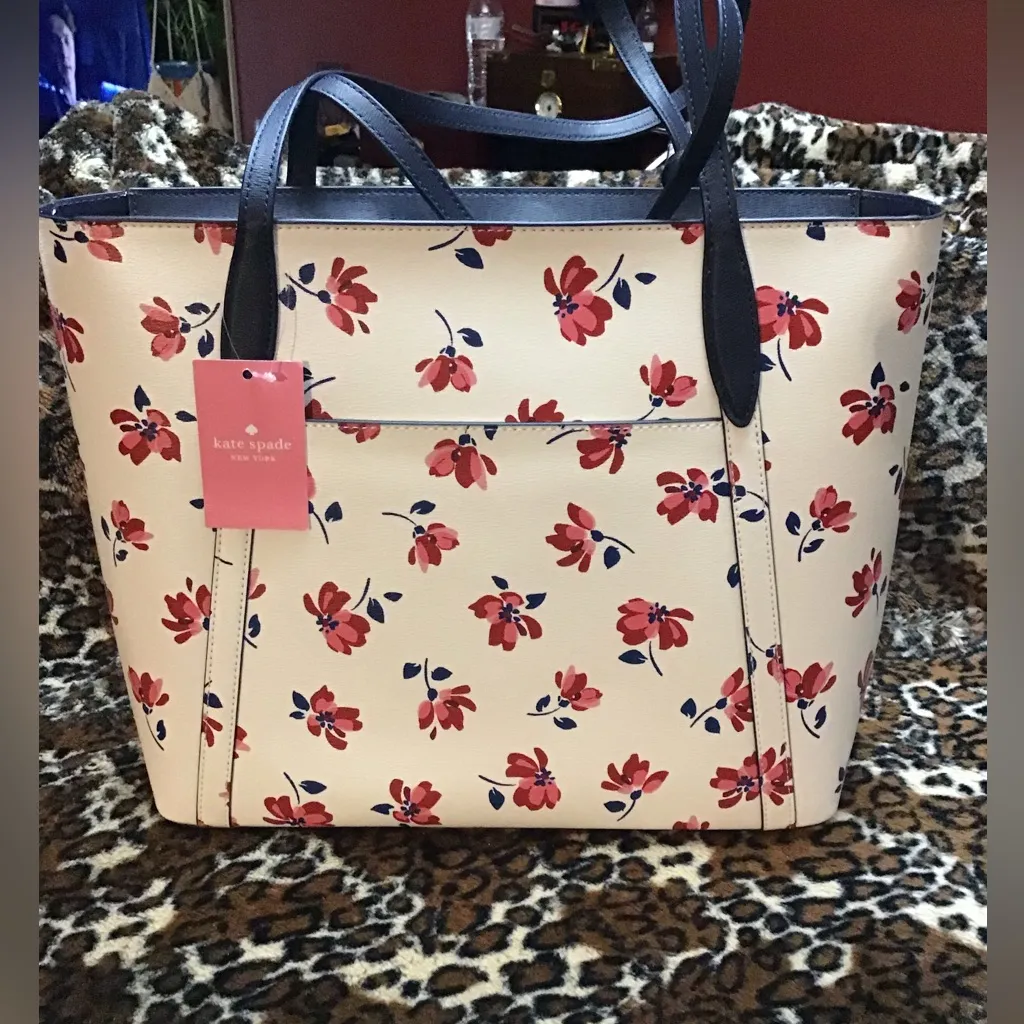 Kate Spade ♠️ Cara Large Leather Tote Wkr00520 Shoulder Bag Tea Garden Toss - Image 2
