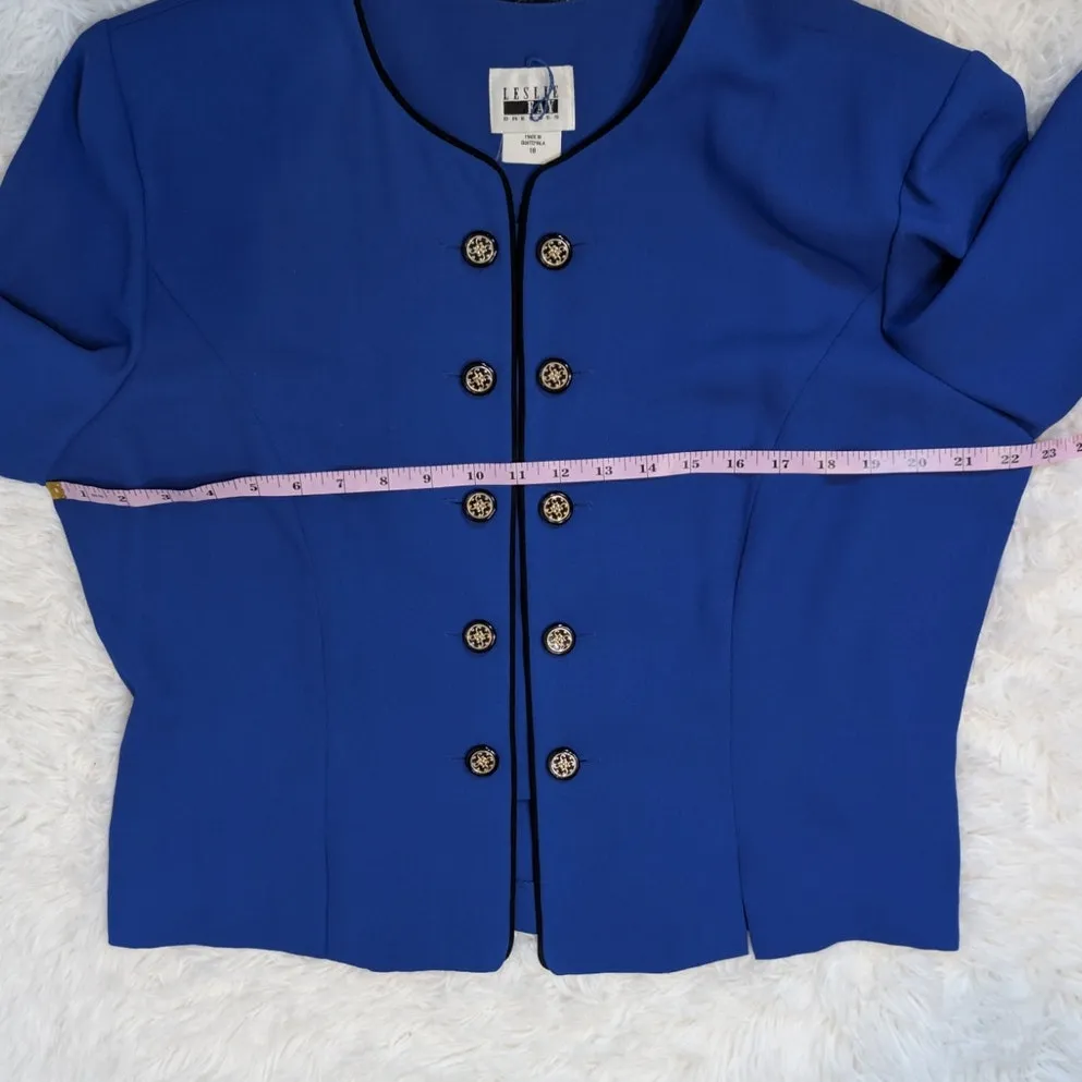 Vintage 80s Leslie Fay Royal Blue Cropped Blazer Gold Buttons | Power Jacket - Image 7