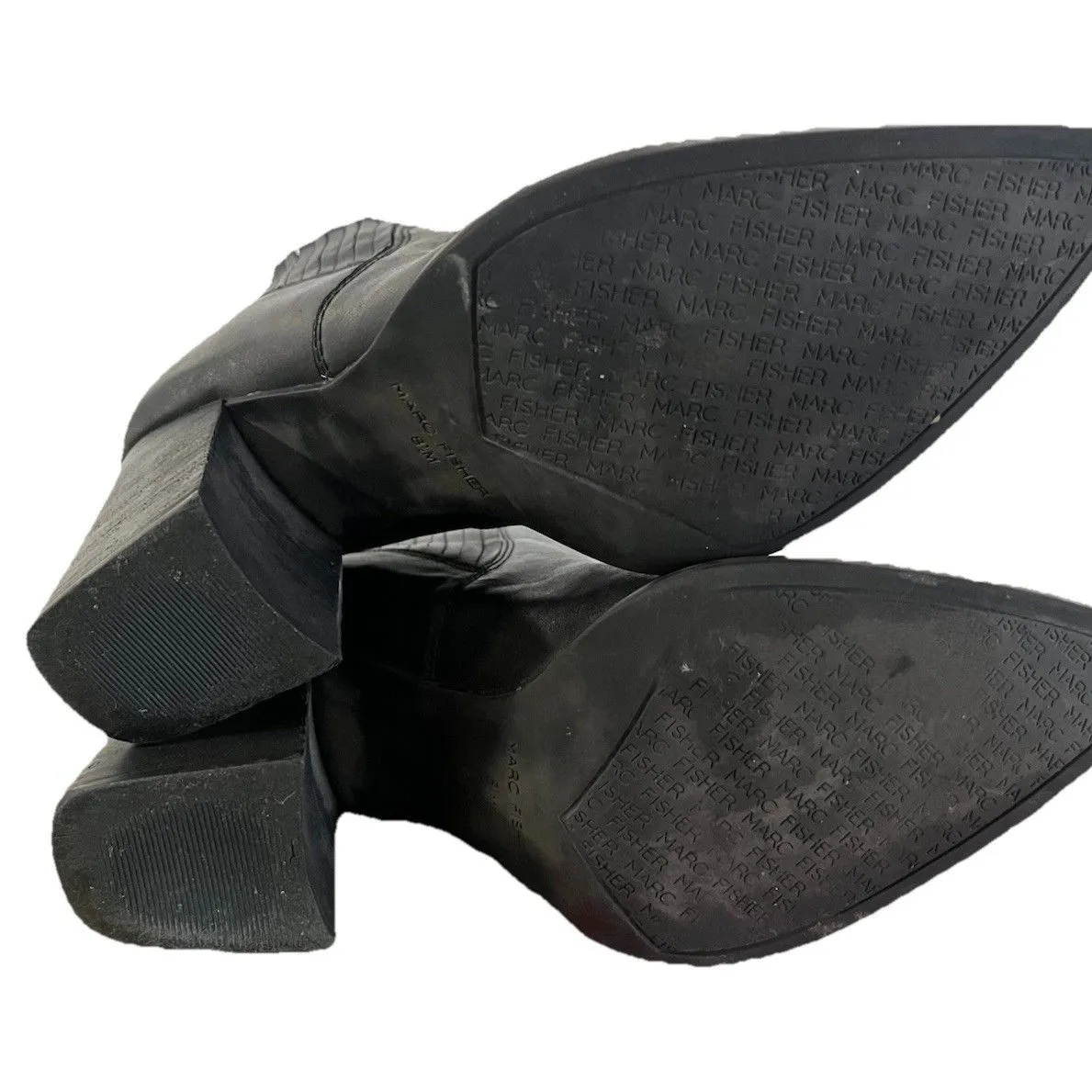 Marc Fisher Mid Heel Black Leather Booties Women's Size 8.5 Excellent UC - Image 6