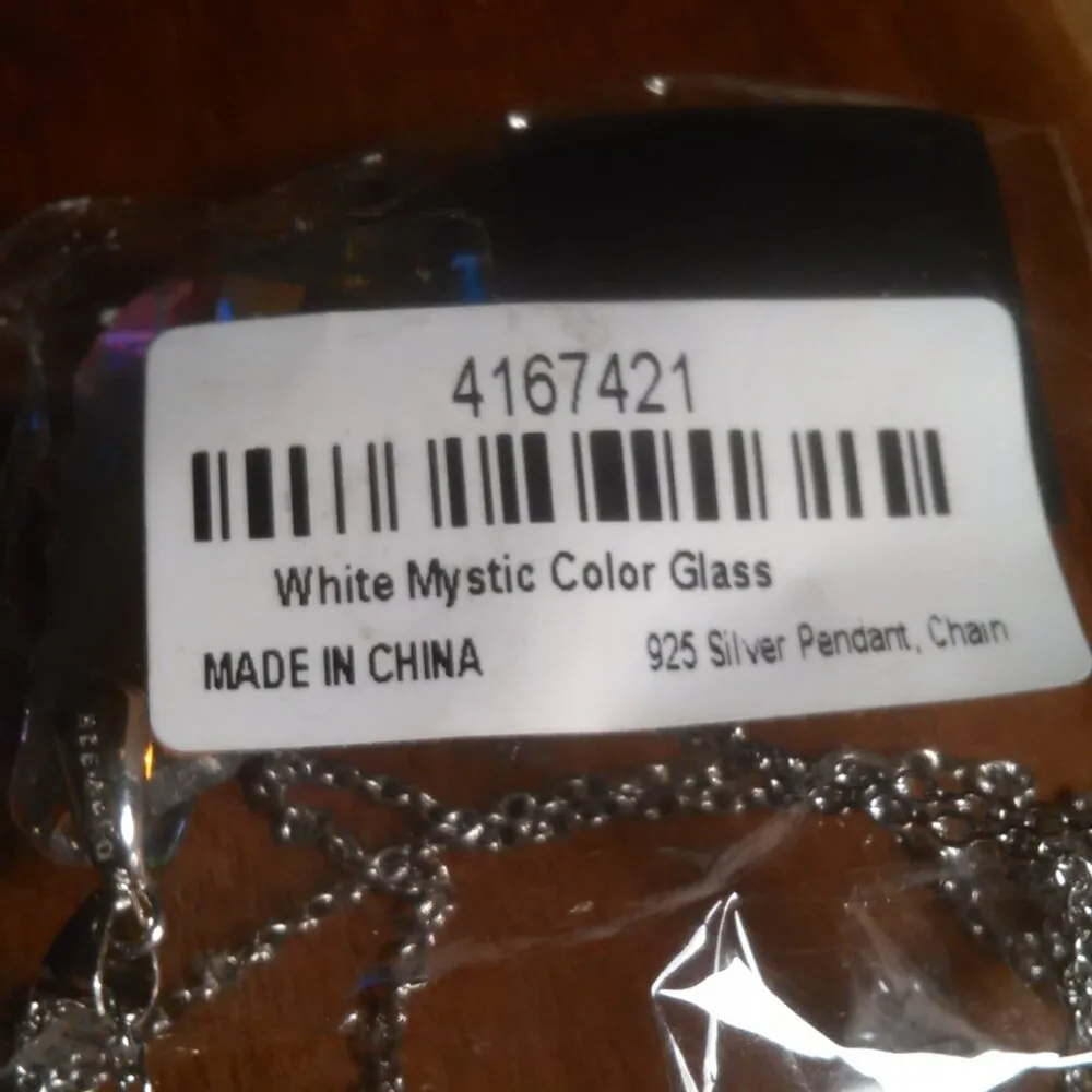 Simulated White Mystic Quartz Sterling Silver Pendant Stainless Steel Necklace - Image 10