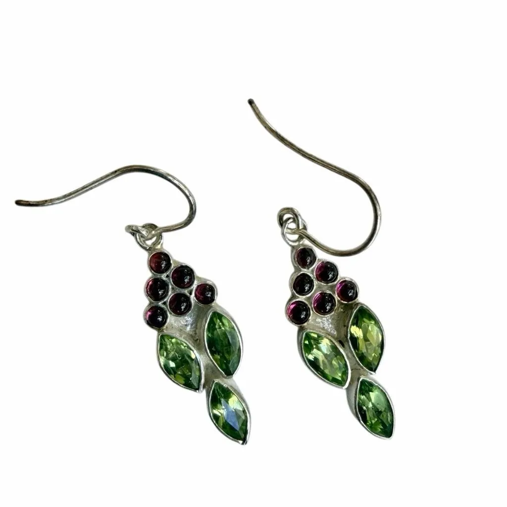 Sterling Silver Peridot & Garnet Dangle Earrings - Image 7