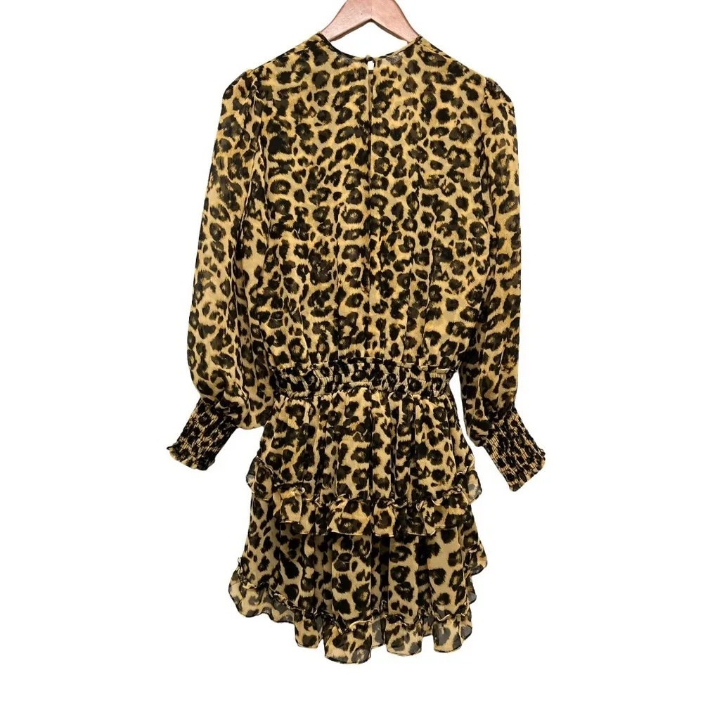 MISA Los Angeles Katia Leopard Print Ruffle Long Sleeve Mini Dress Size XS. NEW - Image 5