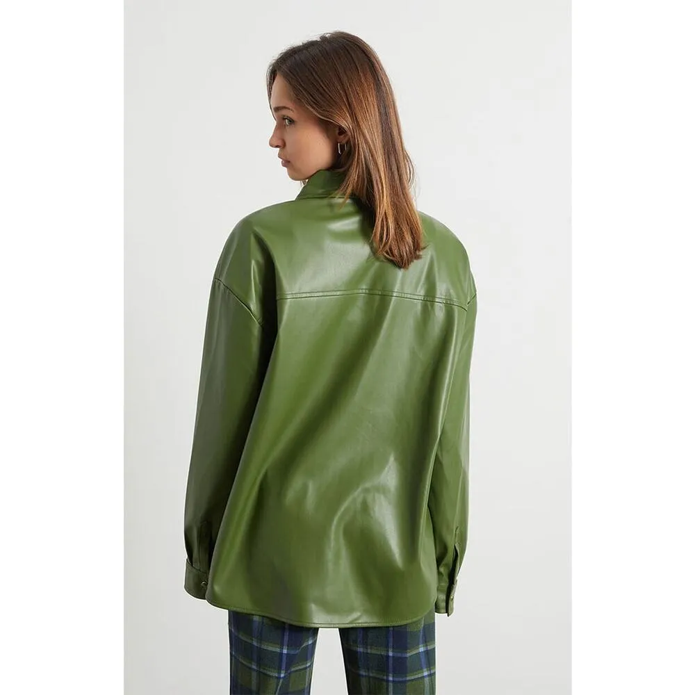 WeWoreWhat Women's Green Faux Leather Vegan Shacket Jacket Shirt Top Size M - Image 3