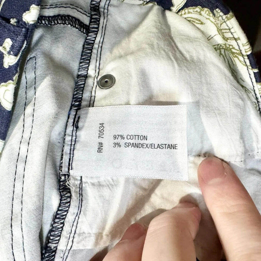 ORVIS Pants Women Size 14 Low Rise Skinny Floral Navy Blue Button Front Zip Up - Image 8