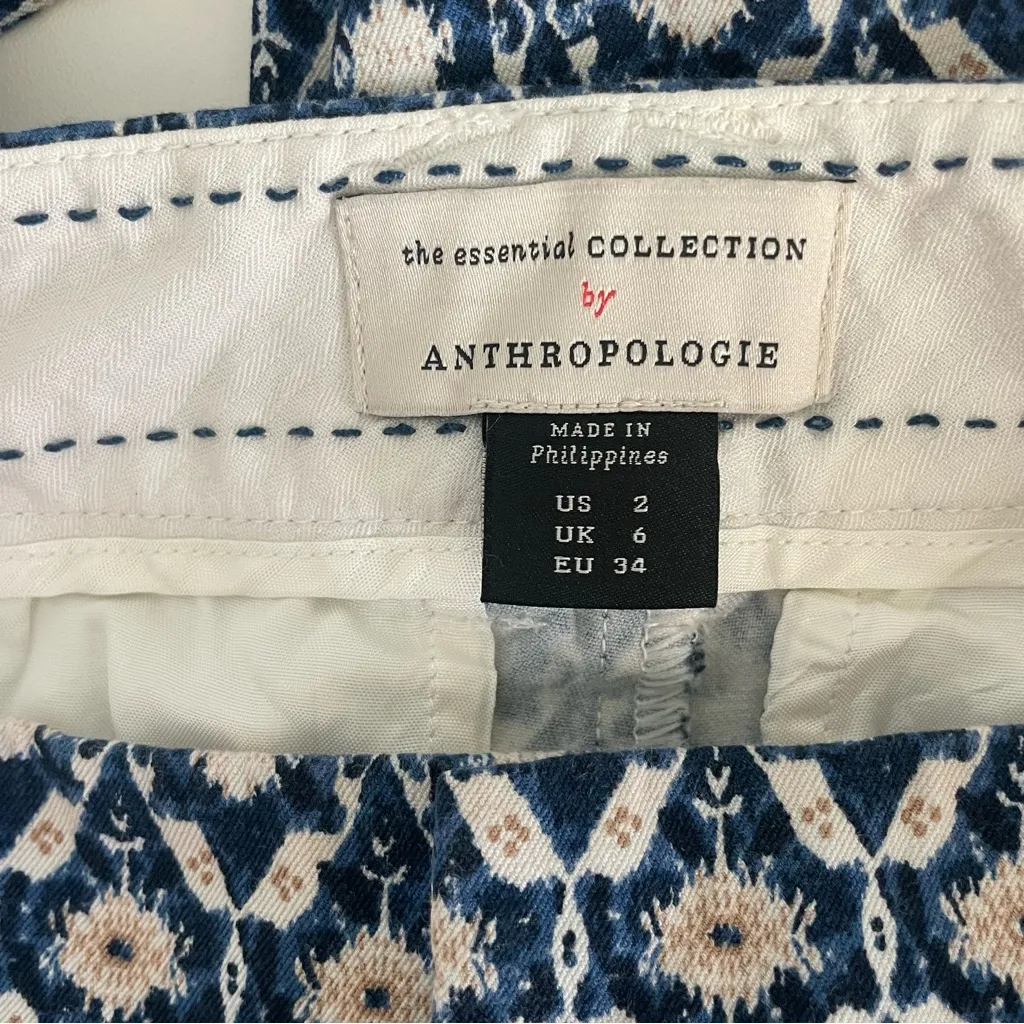 Anthropologie The Essential Collection pants in blue and white geometric pattern - Image 6