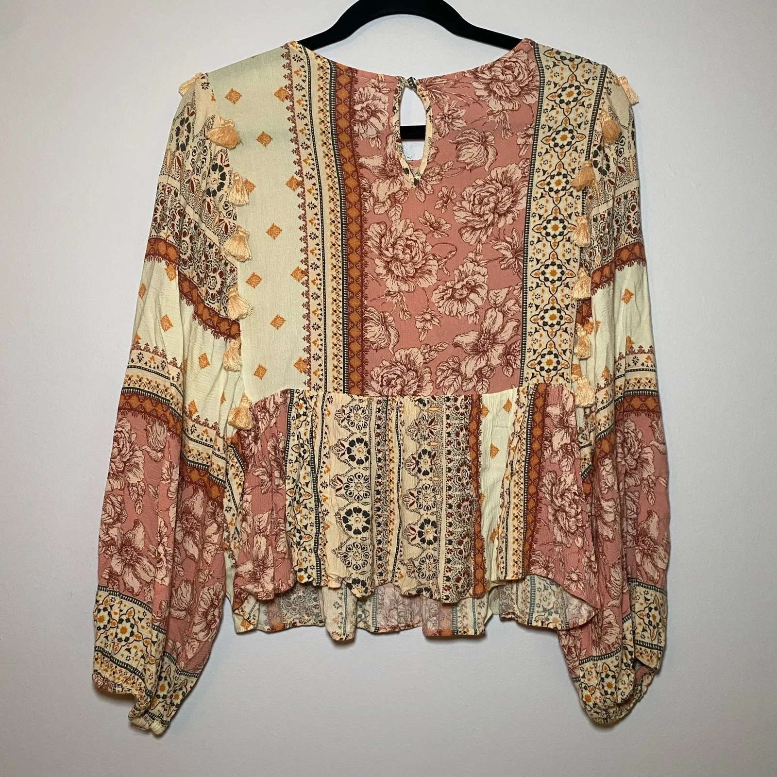 American Eagle Multicolor Boho Embroidered Long Sleeve Blouse Women's size Small - Image 5
