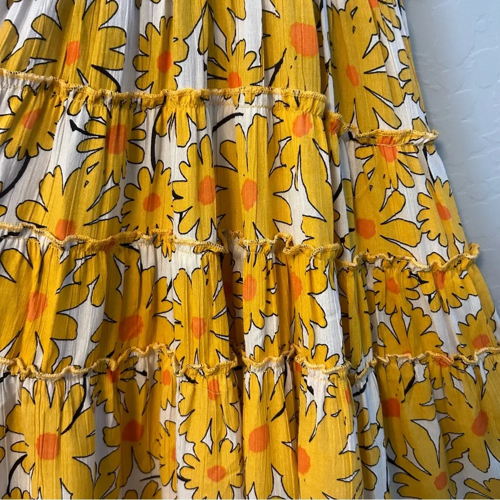 Angie white yellow floral cold shoulder smocked tiered dress size small NEW - Image 10