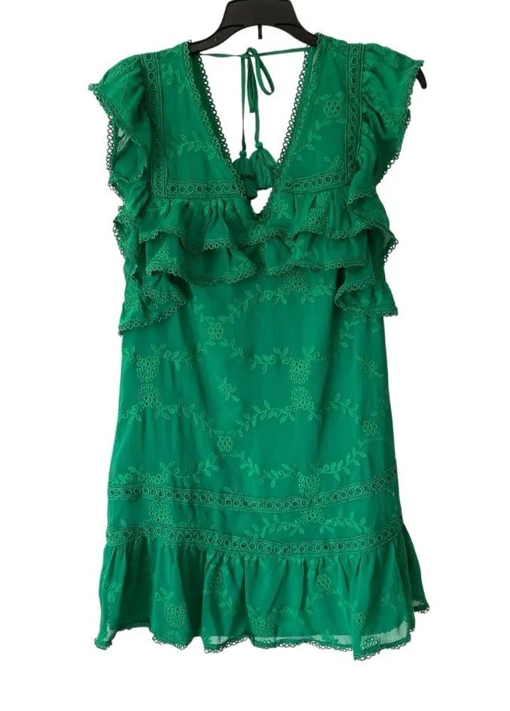Tularosa A Line Above Green Eyelet Mini Ruffle Dress size small - Image 2